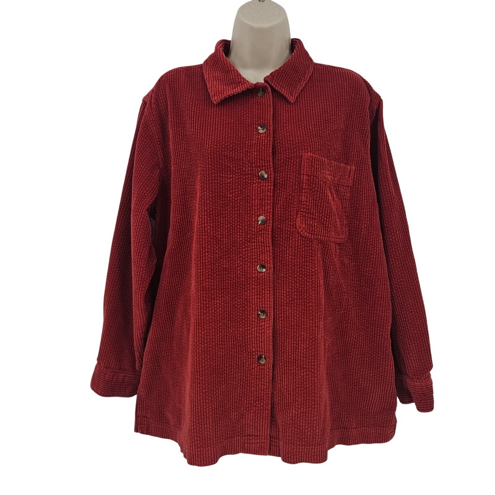 LL Bean Shirt Men L Red Corduroy Overshirt Button Up Shacket‎ Pocket Cabincore